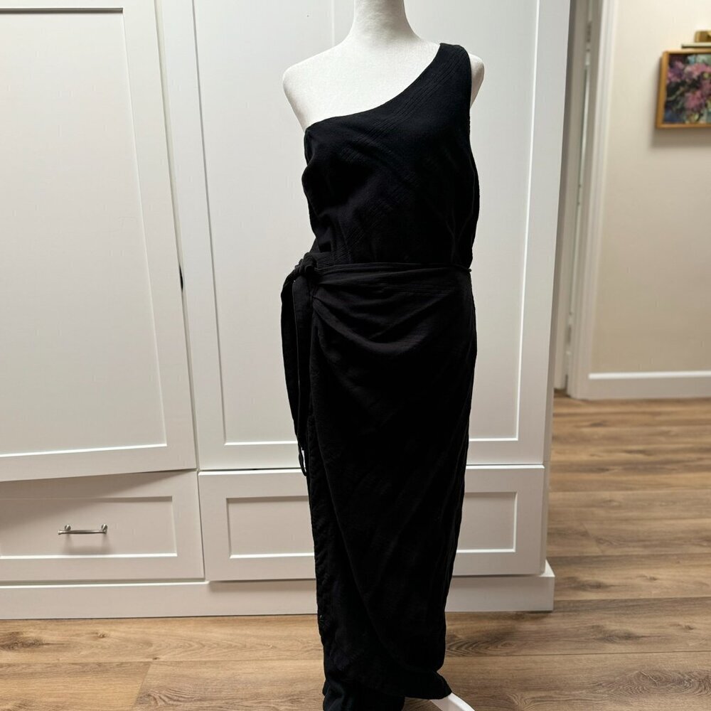 Free People -  Black Midi Dress with Front Tie - Picture 2 of 4